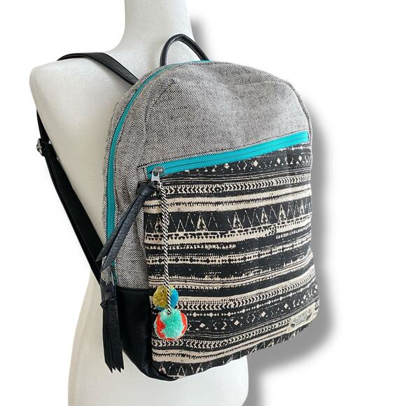 Pistil It Girl Backpack Multi Color Textured Canvas Faux Leather Book Bag - Picture 1 of 15